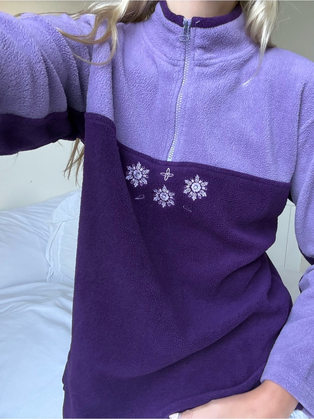 Vintage Purple Two-Tone Half-Zip Fleece sweater zip up embroidered